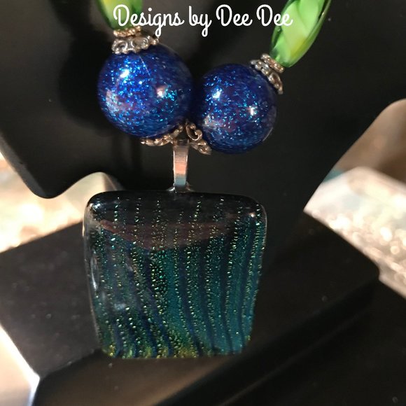 Designs by Dee Dee Jewelry - Navy & Forest Fused Glass Pendant Necklace Set